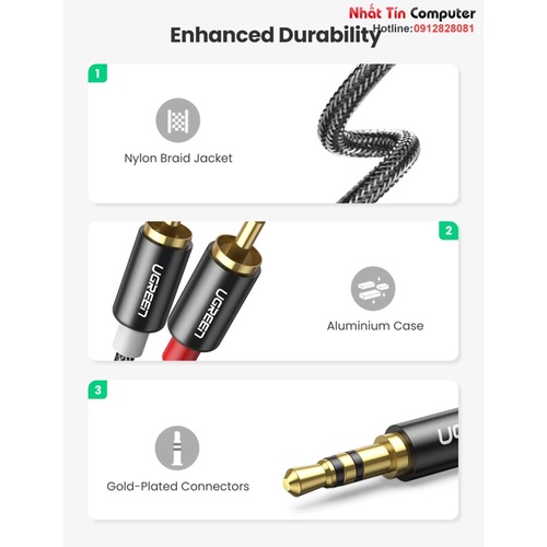 Cáp âm thanh Audio 3.5mm ra 2 RCA dài 1M bọc Nylon Ugreen 60240 cao cấp
