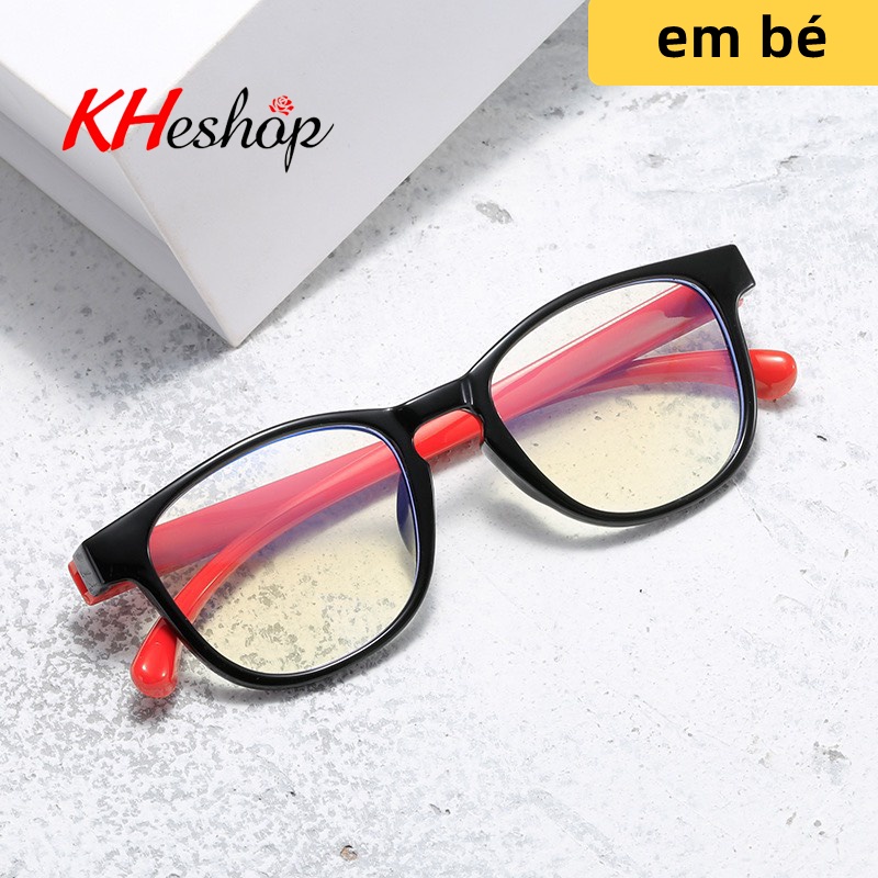 Kính trẻ em gọng Silicone dẻo bền, chống ánh sáng xanh cho bé trai bé gái,  2-11 tuổi mã Y3101