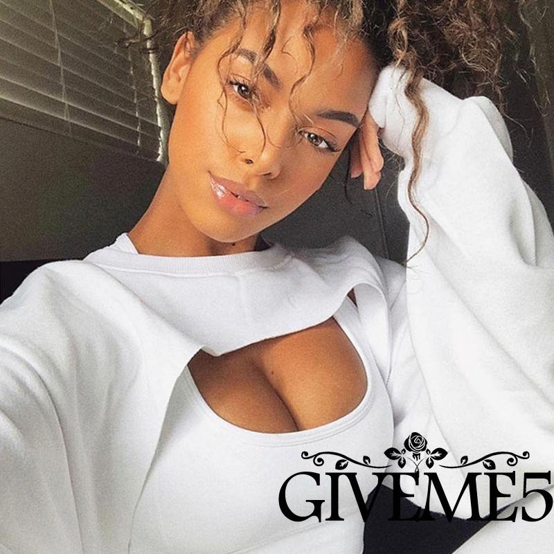Fashion Women Long Lantern Sleeve T-shirt Hollow Casual Crop Tops | BigBuy360 - bigbuy360.vn