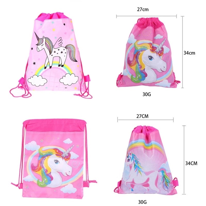 1 Ba Lô Dây Rút Vải Không Dệt In Hình Kỳ Lân Dễ Thương Cho Bé