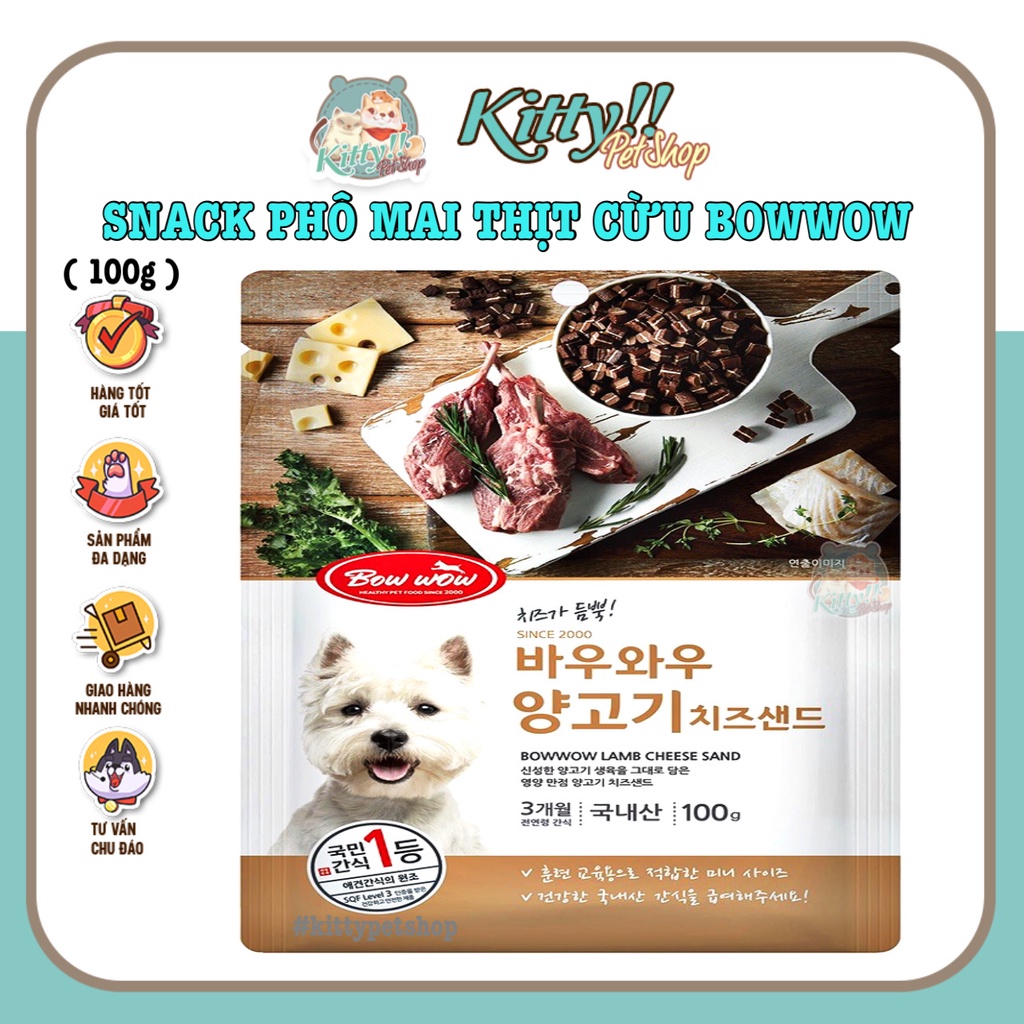 100g - Snack phô mai thịt cừu Bowwow, bánh thưởng, ăn vặt dành cho thú cưng, chó, mèo...Kitty Pet Shop