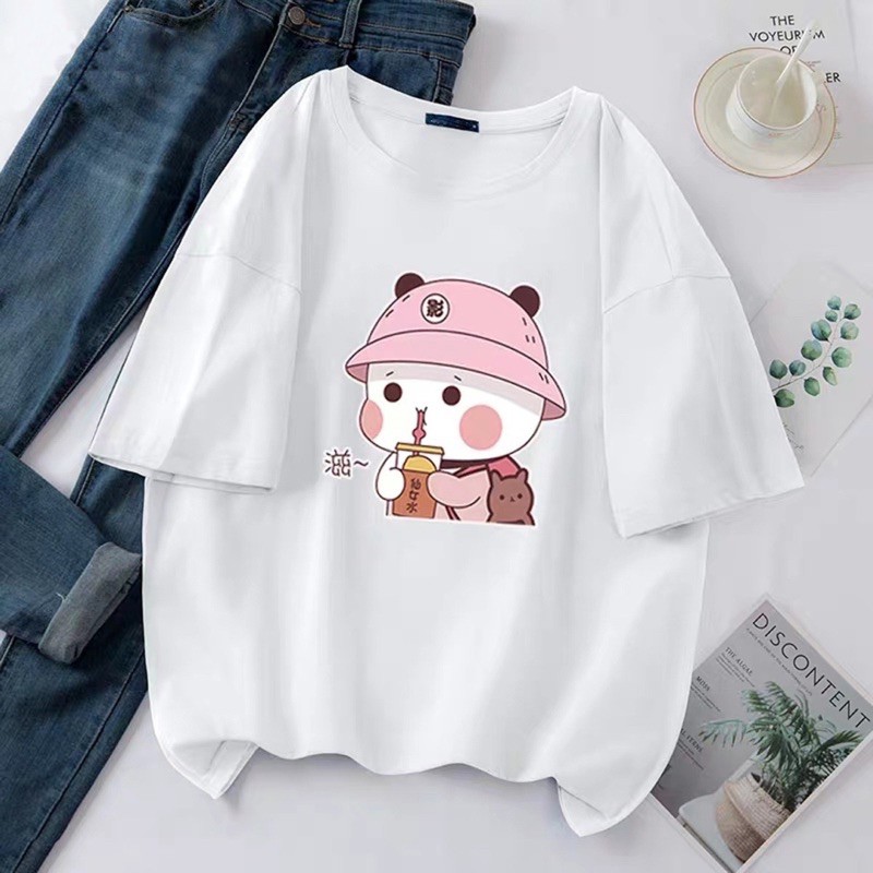 [Jamela Store] Áo phông tay lỡ in 3D hình gấu trúc đội mũ