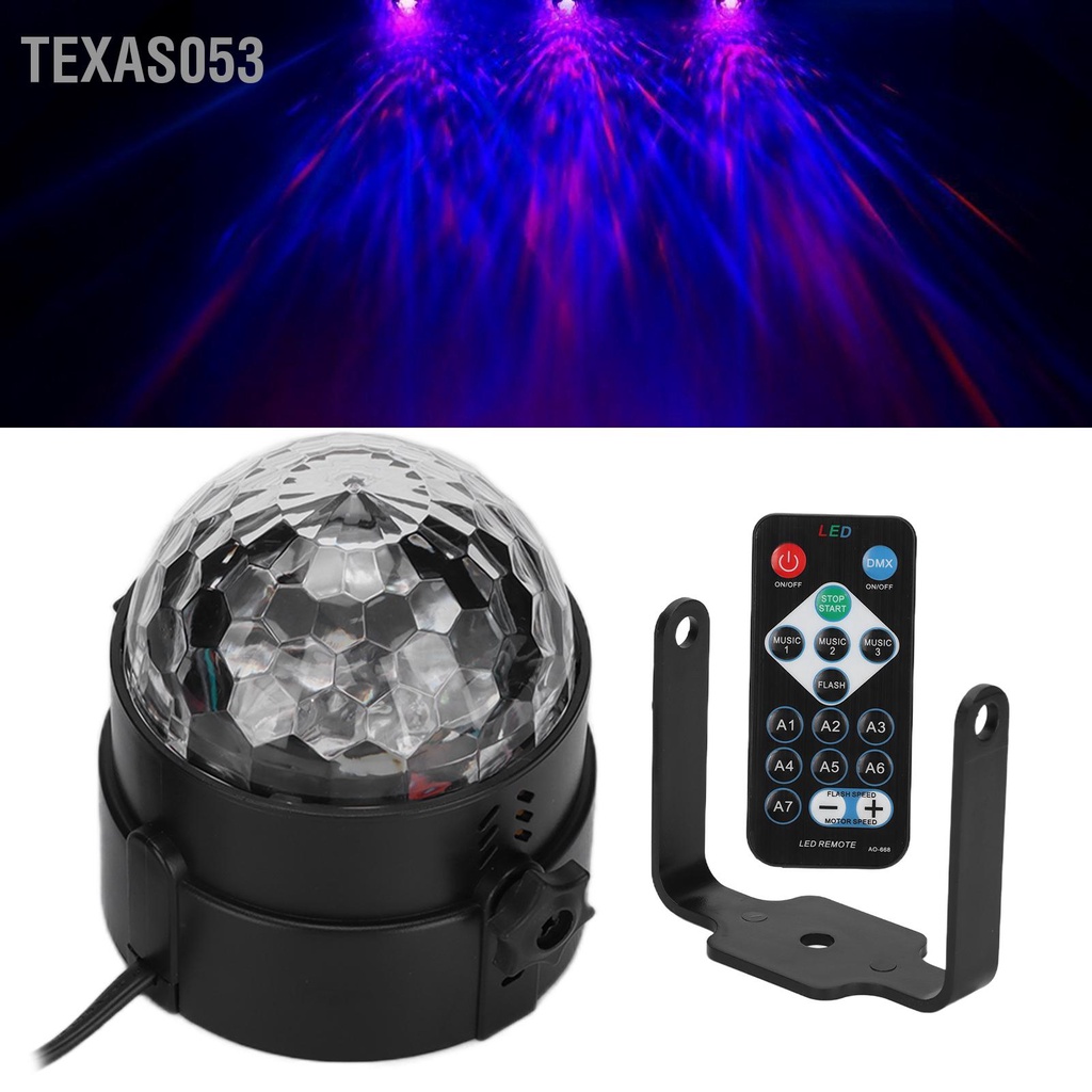 Texas053 Đèn vũ trường 7 màu Âm thanh LED kích hoạt Ánh sáng hình mờ với điều khiển từ xa cho các bữa tiệc tại nhà KTV Club 100-240V