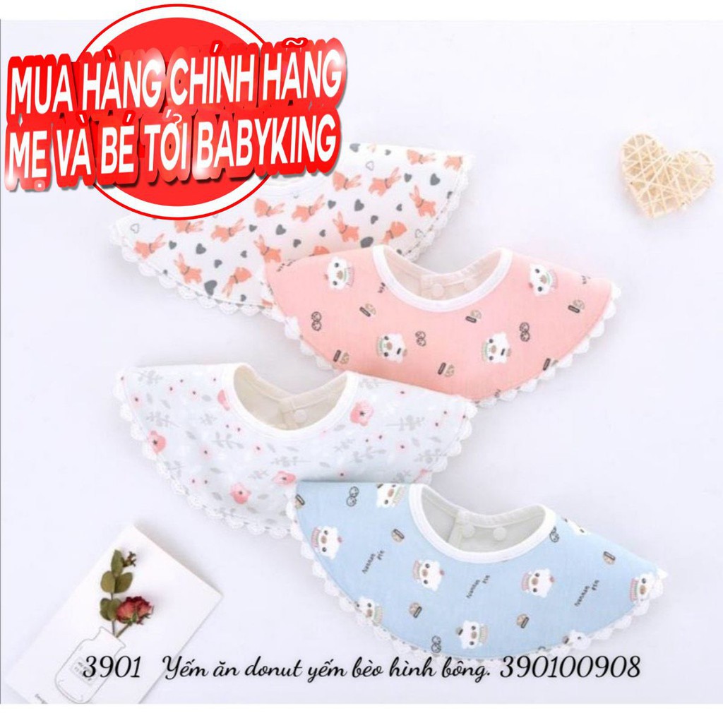 Yếm ăn kiểu donut đan bông nhún bèo hình cartoon (1300),  chất liệu cotton 100% , thương hiệu Aiueo Nhật Bản