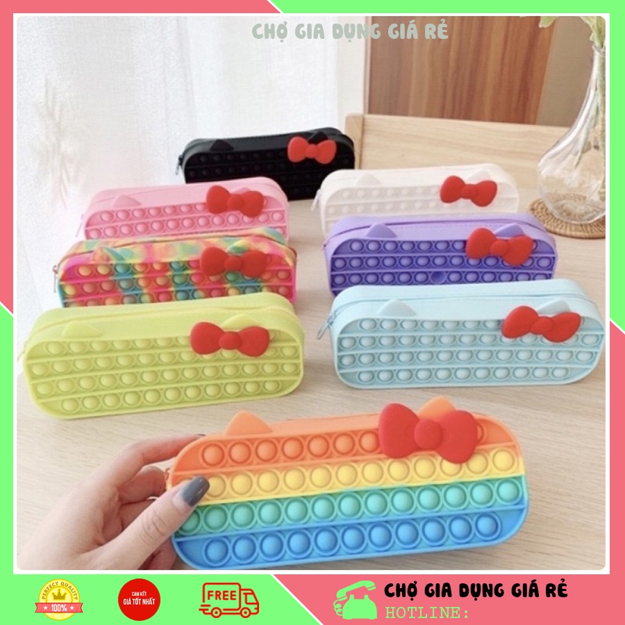 Hộp bút Pop it nhiều màu sắc, dụng cụ học tập, túi đựng bút dễ thương silicon cho Bé