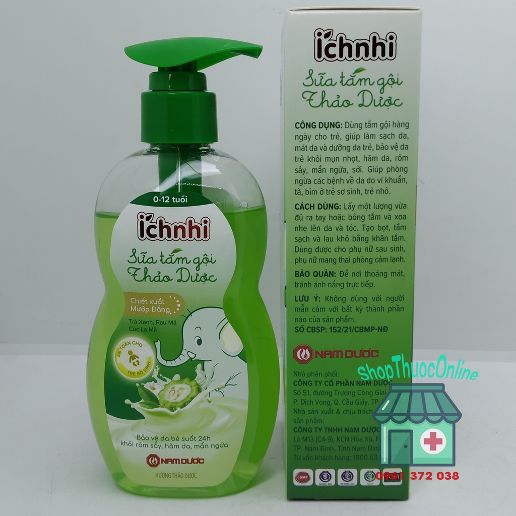 Sữa tắm gội thảo dược Ích Nhi cho bé chai 200ml phòng cảm lạnh, ngừa rôm sẩy, mẩn ngứa