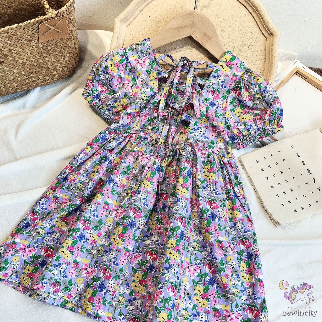 Đầm Công Chúa In Hoa Hở Lưng Cho Bé Gái