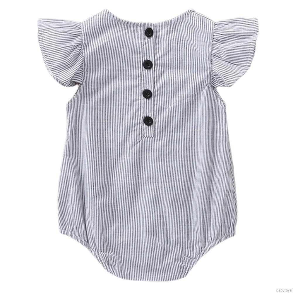 [babytoys] Baby Girl Summer Thin Striped Jumpsuit Infat Triangle Round Collar Flying Sleeve Romper Toddler Bodysuit 0-18M