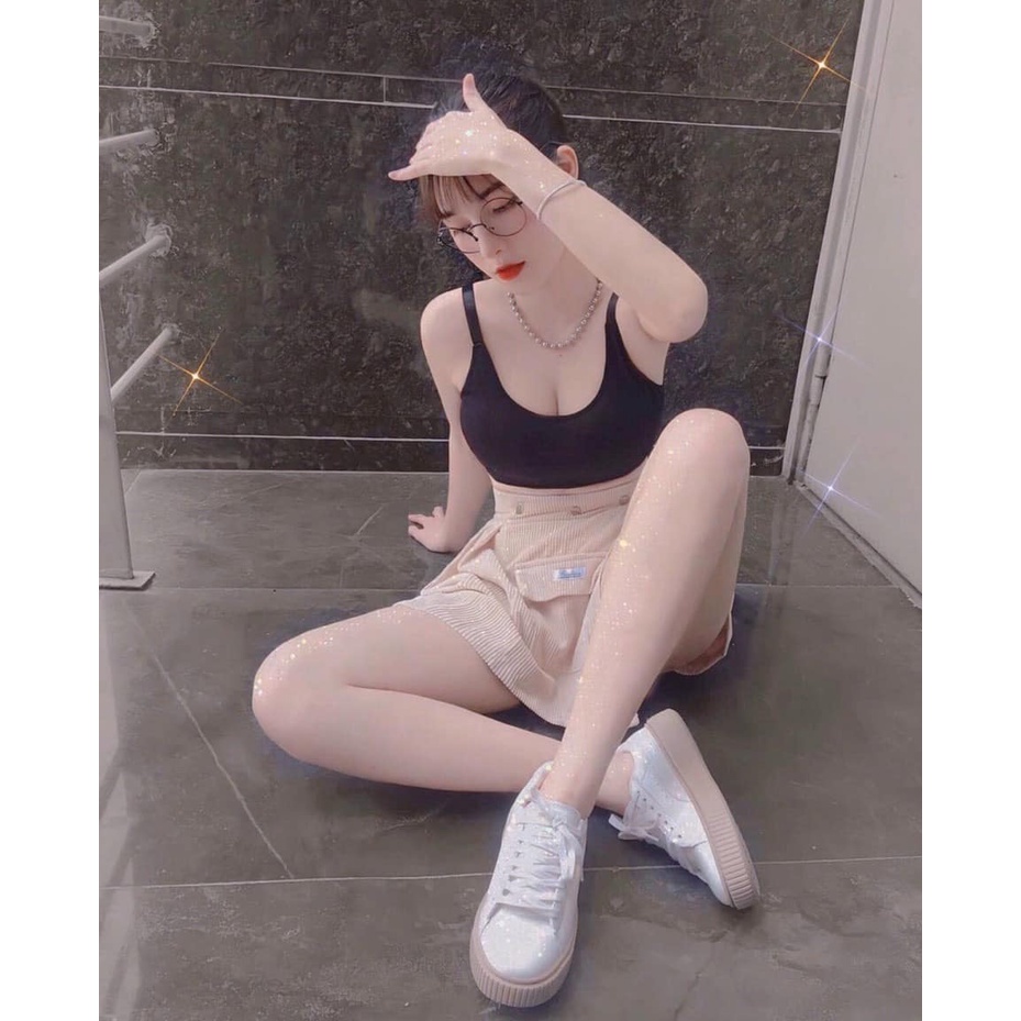 Giày Thể Thao Sneaker Nữ 𝐏𝐮𝐦𝐚 Trắng, Giày 𝐏𝐮𝐦𝐚 Da Bóng Đế Nâu Độn Đế Tăng Chiều Cao Hàng 1:1