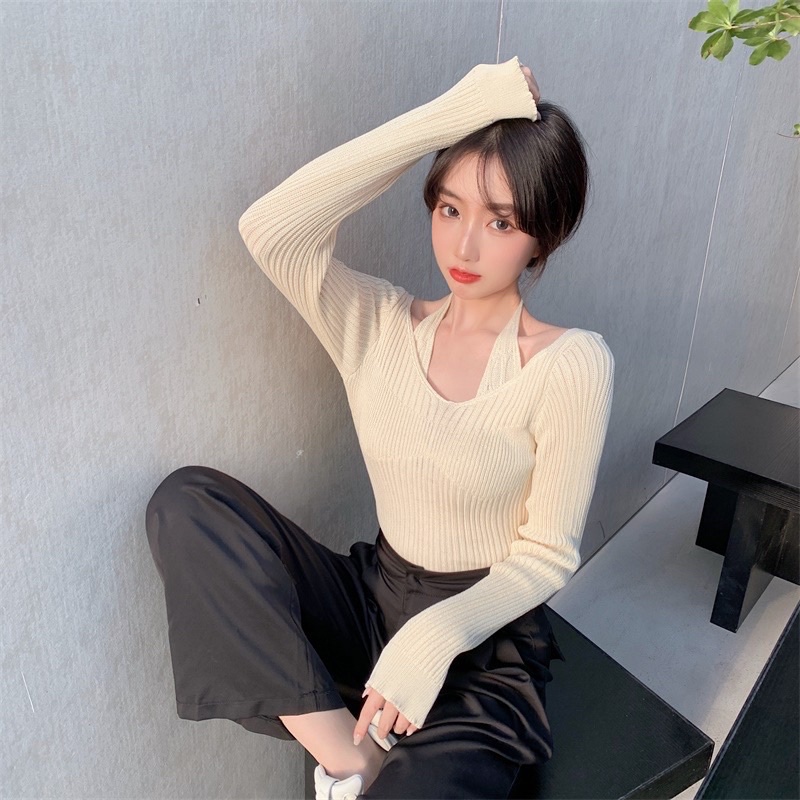 Áo len cổ yếm freesize