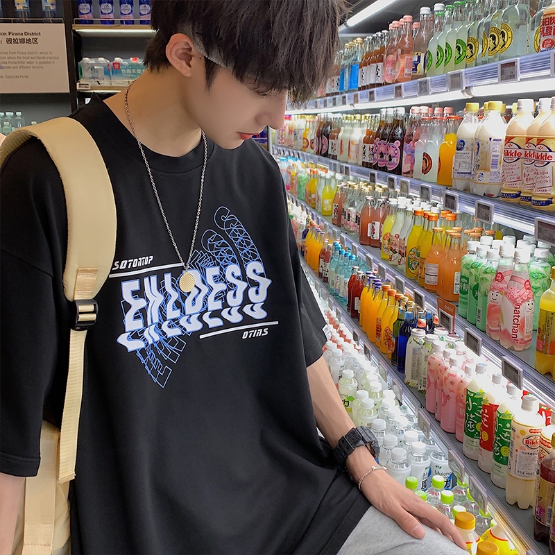 Áo Thun Dáng Rộng In Chữ Phong Cách Hip Hop Đường Phố Hàn Quốc Thời Trang Mùa Hè Cho Nam
