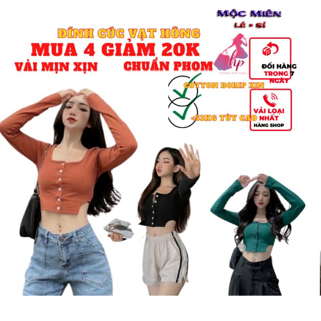 Áo thun nữ croptop dài tay cổ vuông vạt hông kiểu hàn quốc mẫu mới dễ thương thời trang