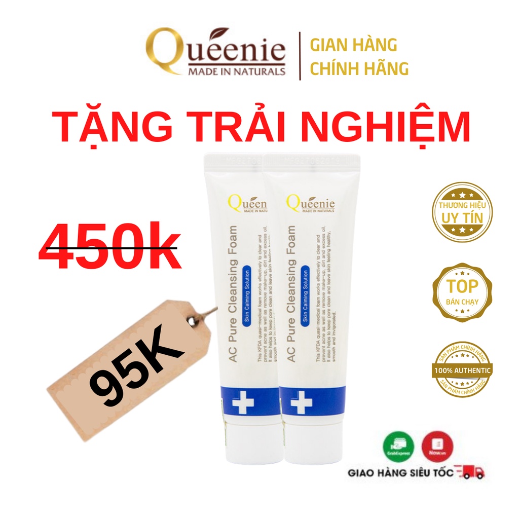 Bộ Đôi Sữa Rửa Mặt Làm Sạch Sâu, Trắng Da Queenie AC Pure Hàn Quốc Chính Hãng 20ML