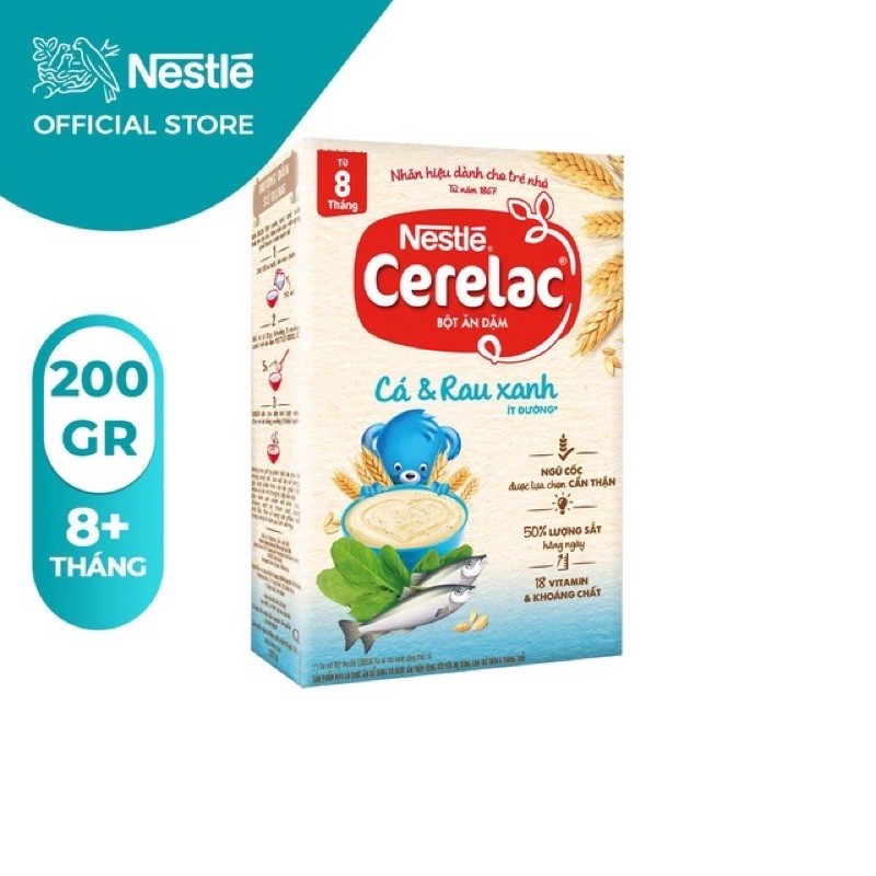 Bột ăn dặm Nestle Cerelac Cá và Rau Xanh - Hộp 200g