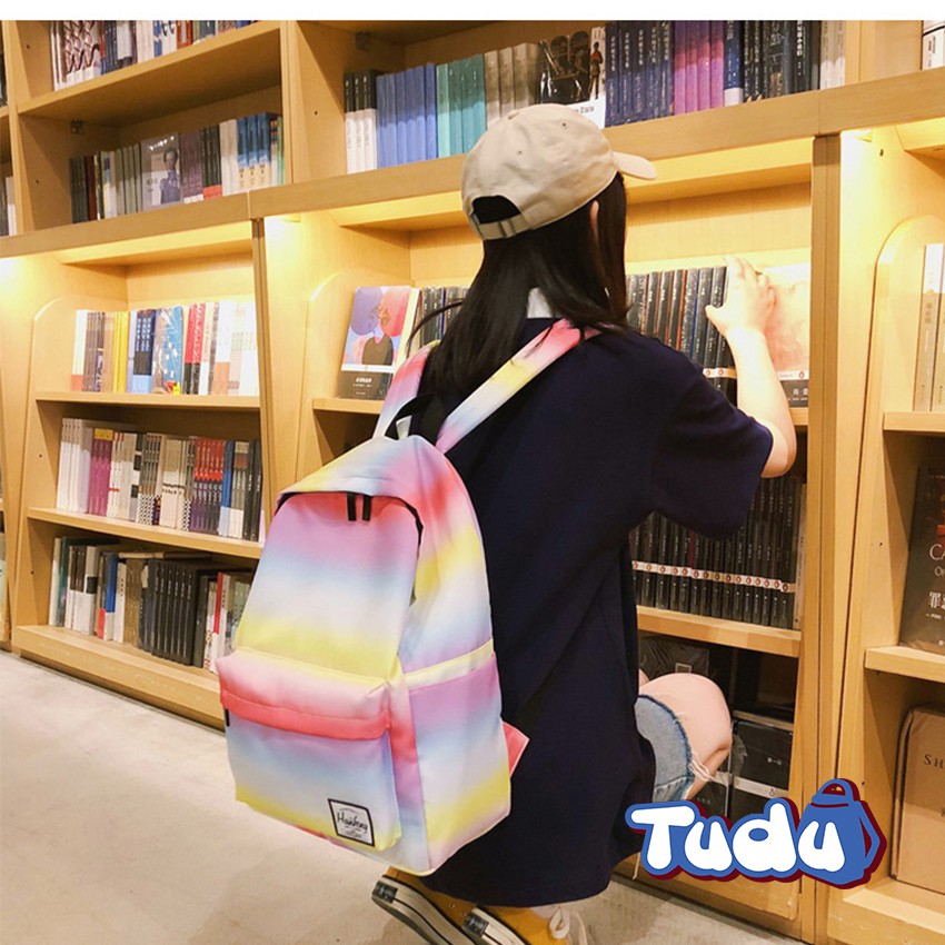 Balo Đi Học Tudu, Ba Lô Nữ Thời Trang Phong Cách Hàn Quốc, Vải Dù Chống Nước, Vừa A4 Và Laptop 14inch