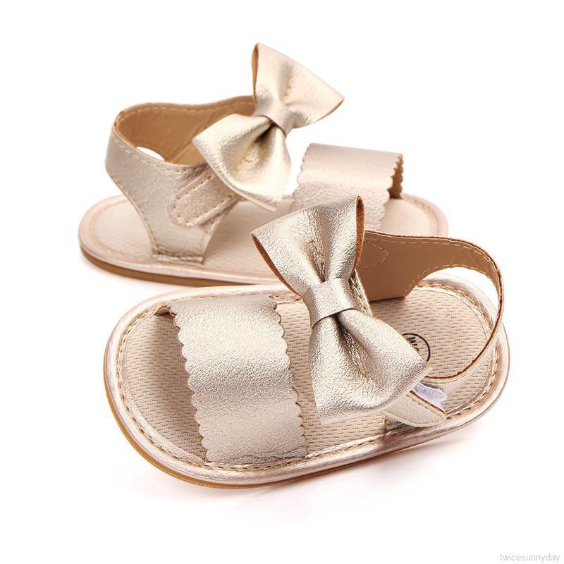 Giày sandal da PU đính nơ xinh xắn cho bé gái