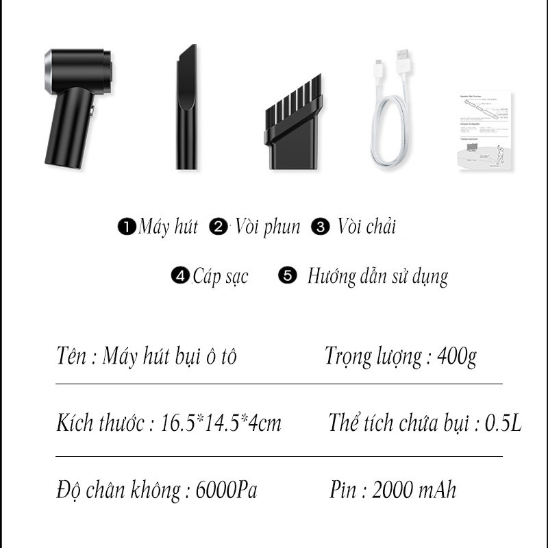 Máy hút bụi mini cầm tay không dây LT-101C, hút mọi ngóc ngách trong xe, khe cửa, ga giường, máy tính