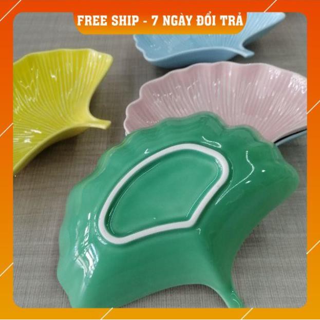 [ freeship - đổi trả lỗi trong 7 ngày ] Đĩa ăn, đĩa trang trí gốm sứ hình lá bạch quả