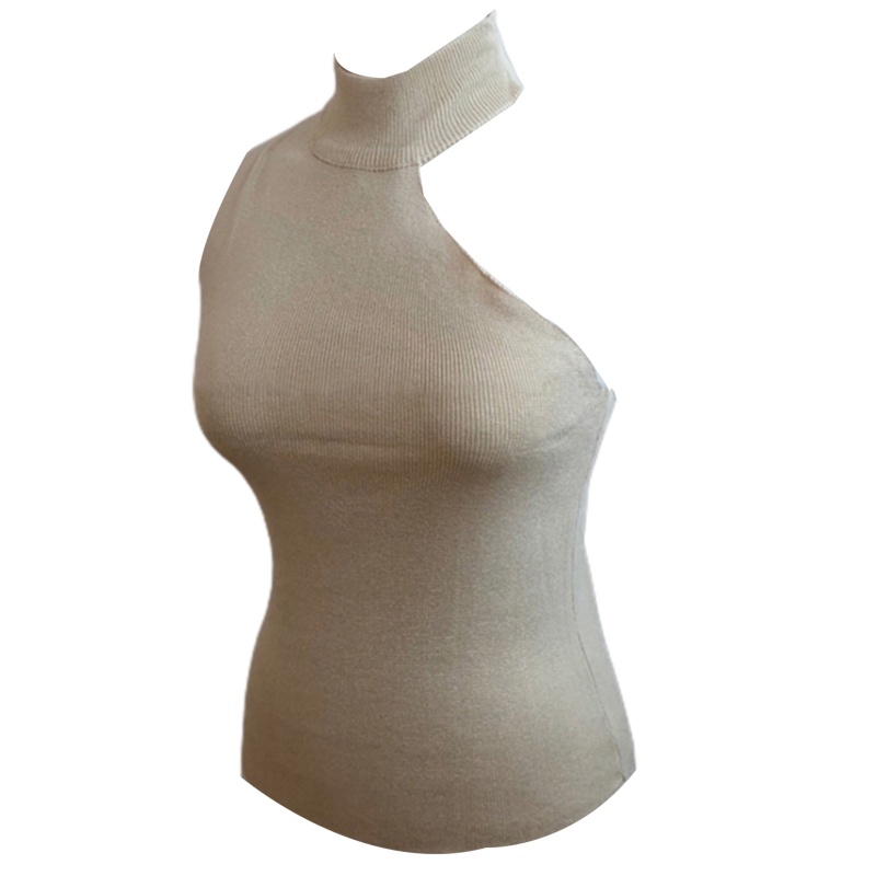 Áo Croptop Dệt Kim Không Tay Cổ Yếm Thời Trang Cho Nữ