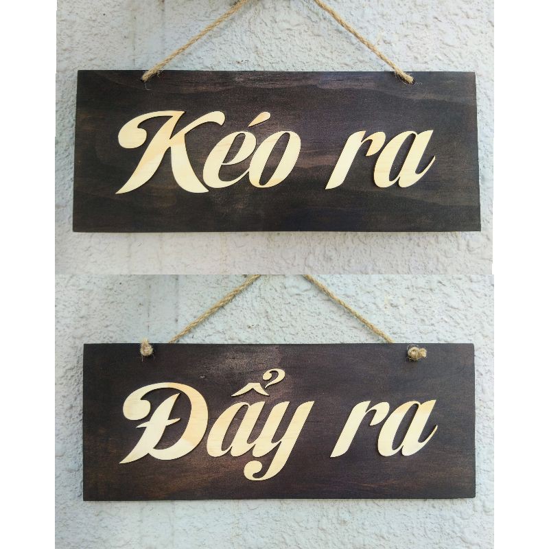 Bảng gỗ dán chữ gỗ 2 mặt nội dung "Đẩy ra/Kéo ra" mẫu chữ nhật + kèm dây treo - LUMY Wood