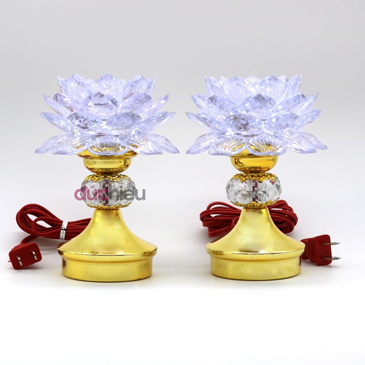 Bộ 2 đèn thờ cúng hoa sen đổi 7 màu TC1, đèn để bàn thờ, đèn hoa sen | Đức Hiếu Shop