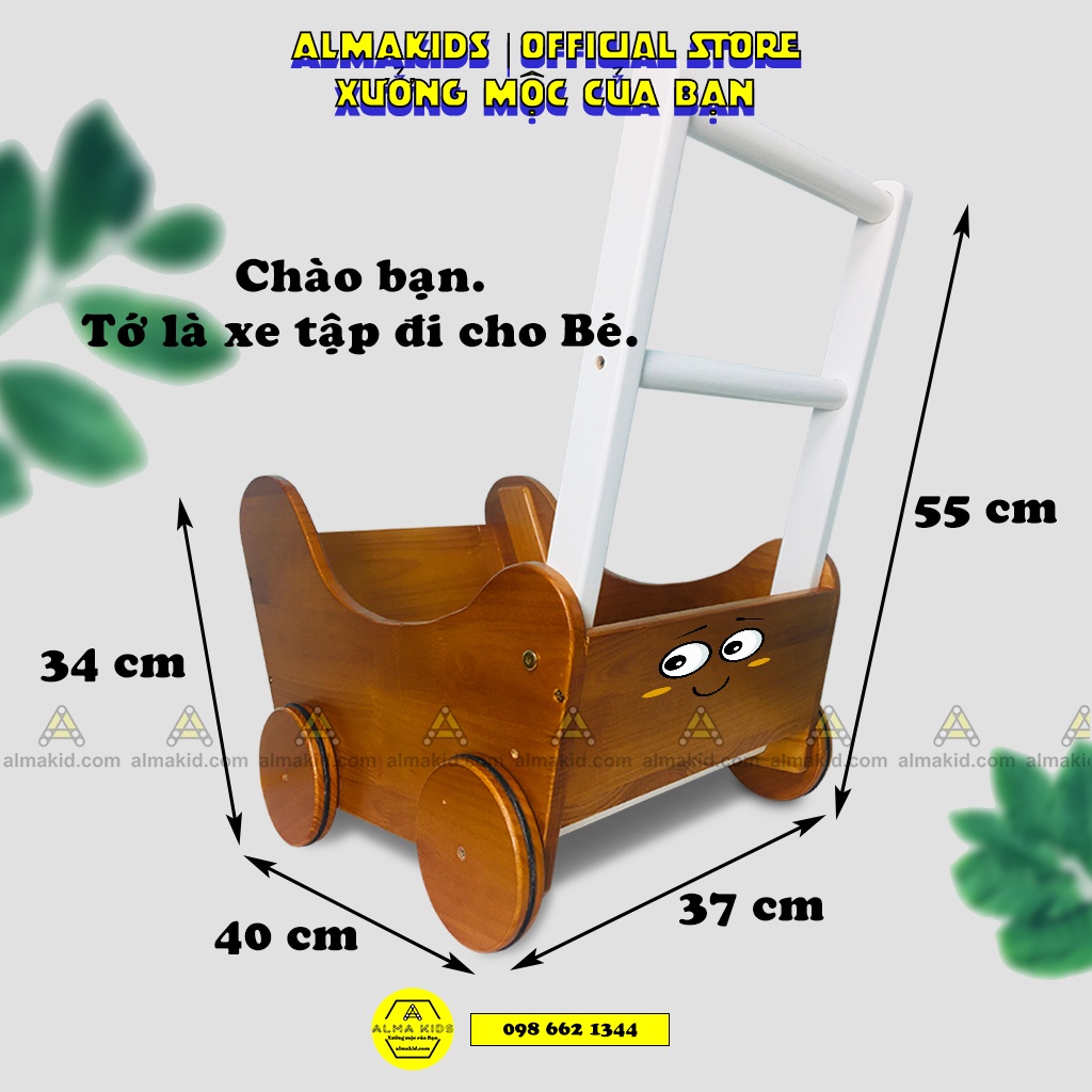 Xe Tập Đi Của Bé, Xe Đẩy Có Thùng Bằng Gỗ Đa Năng Cho Bé Alma Kids AMK2103.