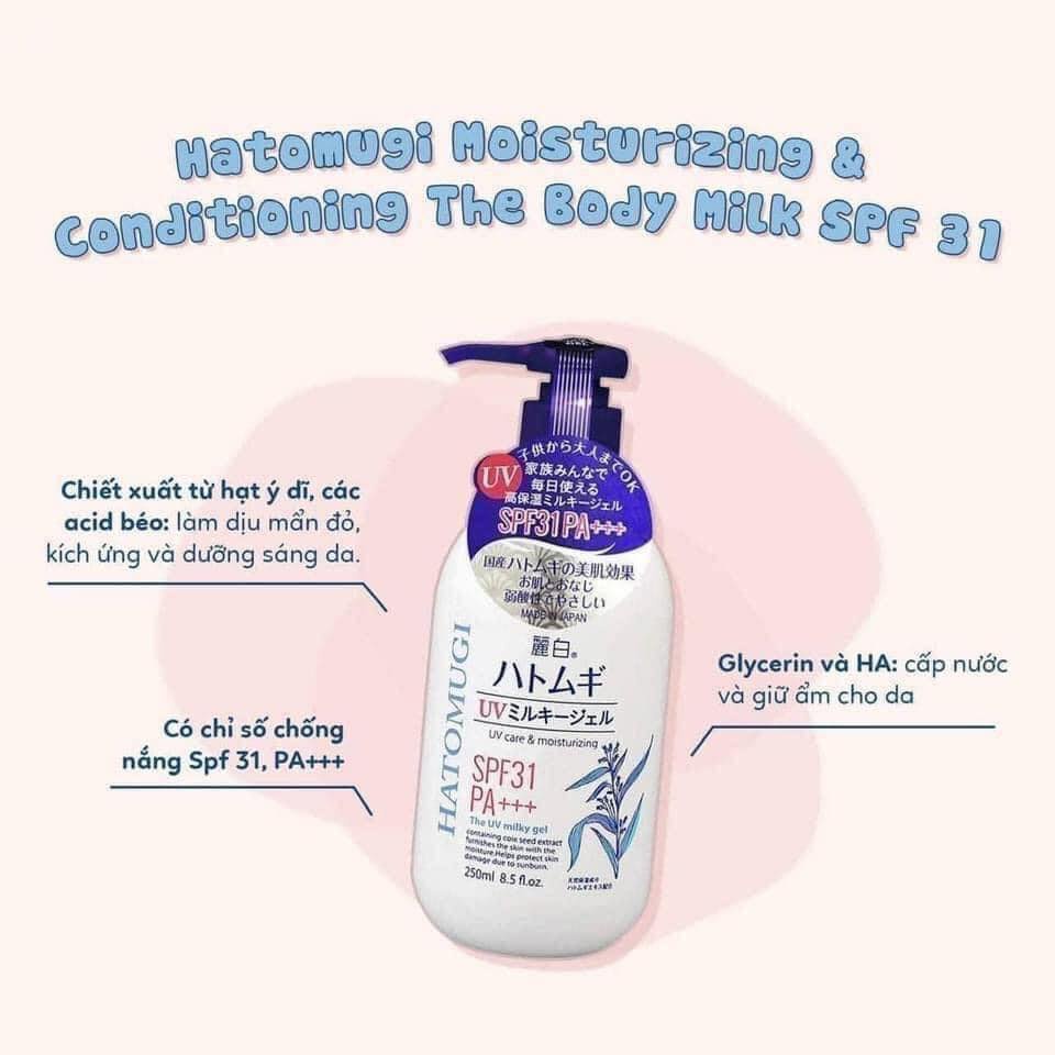 Sữa Dưỡng Thể Trắng Da Chống Nắng Nhật Bản Hatomugi Milky Gel SPF31 PA+++ 250ml