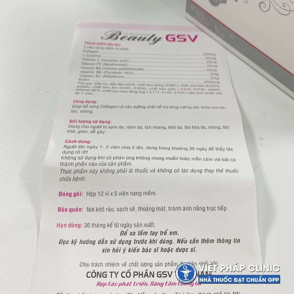 Viên uống BEAUTY GSV Bổ sung collagen, hỗ trợ làm đẹp da, giảm lão hoá da | Thế Giới Skin Care