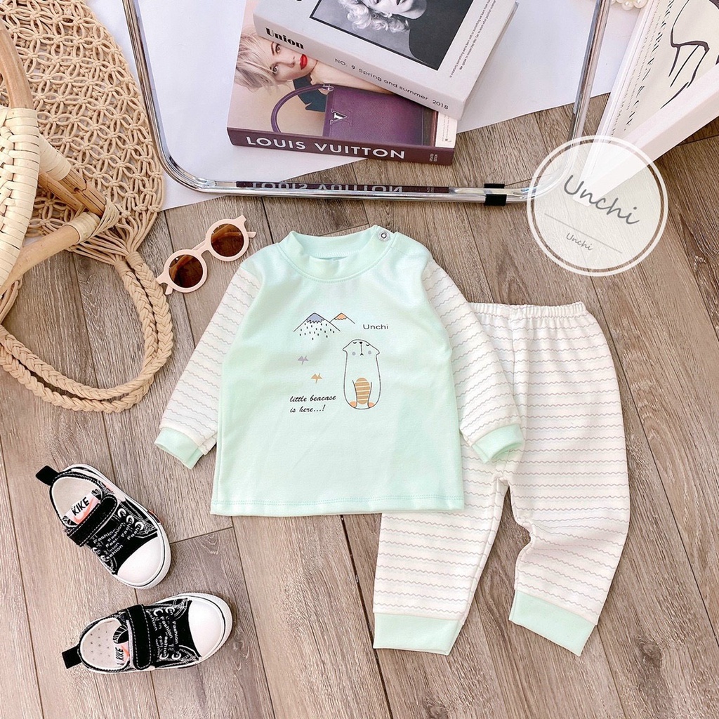 SALE 30% - BỘ CHĨNH HÃNG UNCHI dài tay Unchi chất nỉ dày mềm họa tiết cho bé