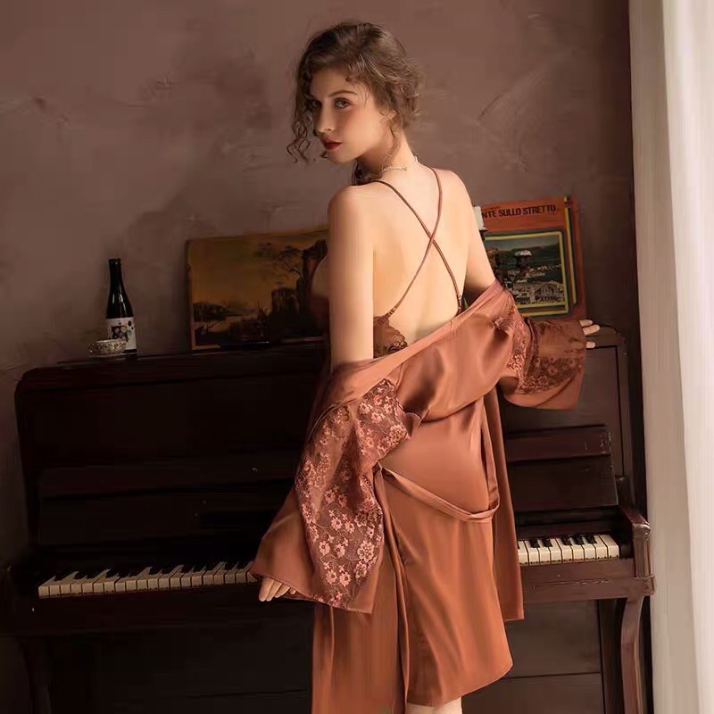 Váy Ngủ Sexy 2 Dây Phối Ren - Áo Choàng Ngủ KIMONO Lụa Satin Cao Cấp | BigBuy360 - bigbuy360.vn