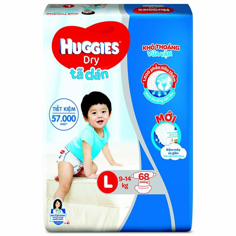 Tã dán HUGGIES L68/M76/M48/XL62