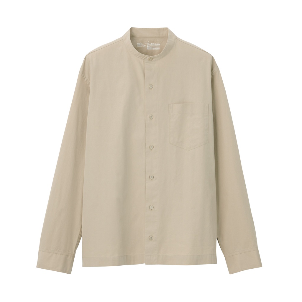 Muji Áo Sơ Mi Vải Broadcloth Cotton Washed Cổ Trụ