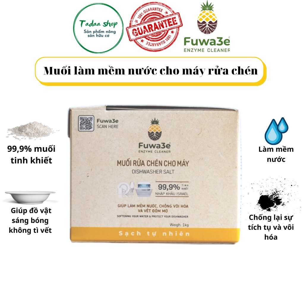 Muối rửa bát cho máy rửa chén bát Fuwa3e làm mềm nước, Chống Canxi đóng cặn trong máy Hộp 1kg