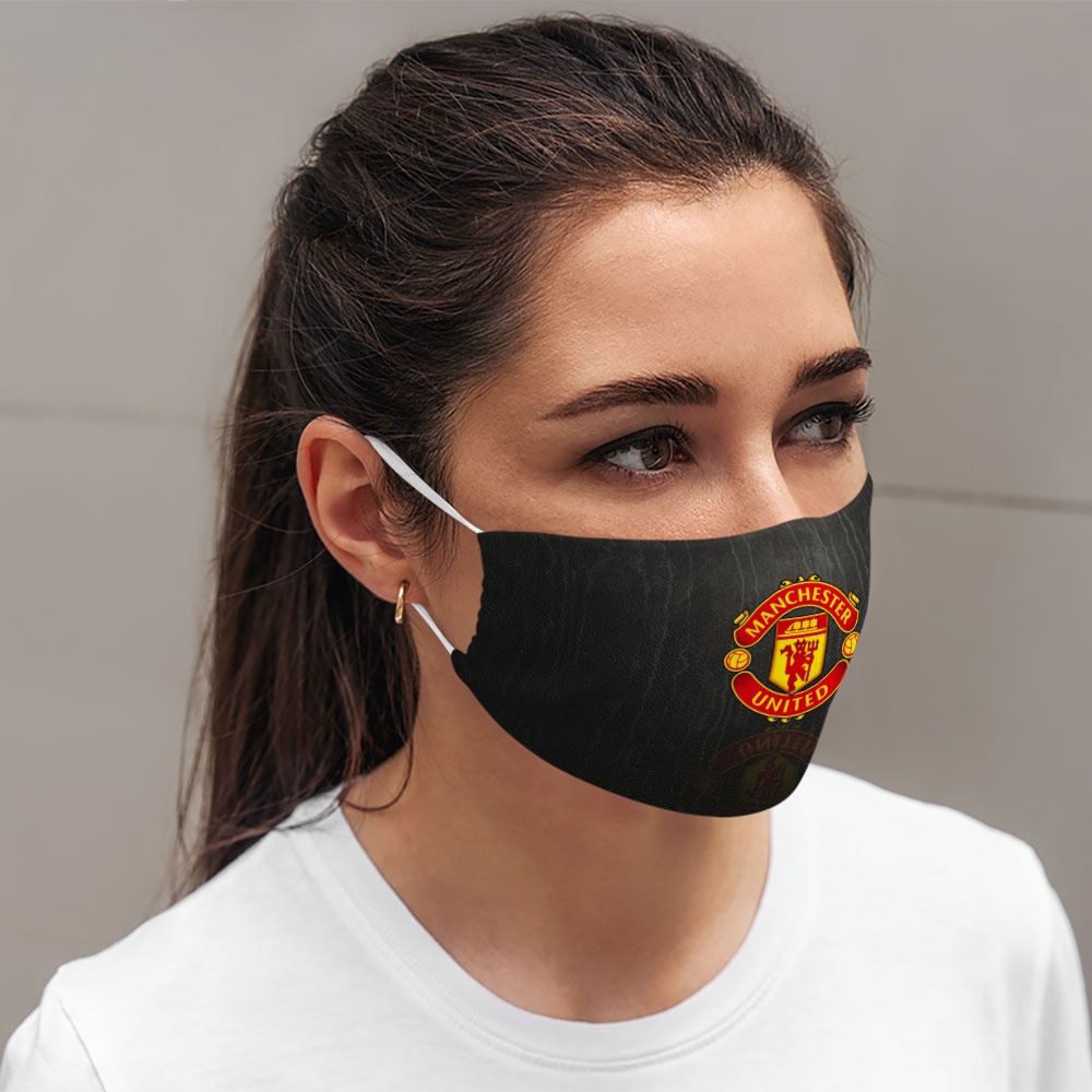 Khẩu Trang Vải 2 Lớp Manchester United 4 Soink Chất Liệu Poly Cotton 100%, Chống Bụi In Hình 3D Thời Trang Unisex