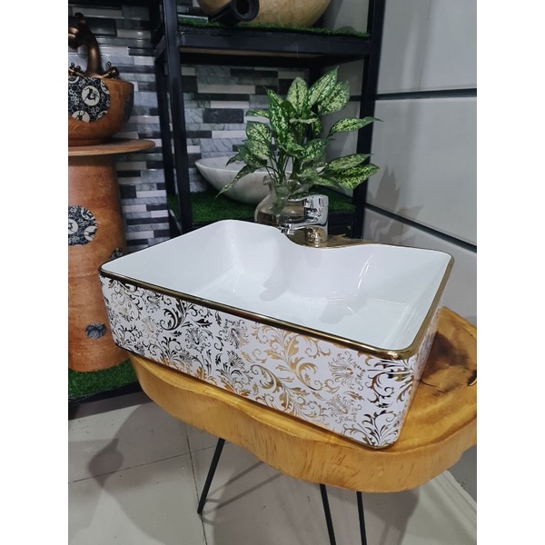 Lavabo sứ họa tiết hoa cao cấp