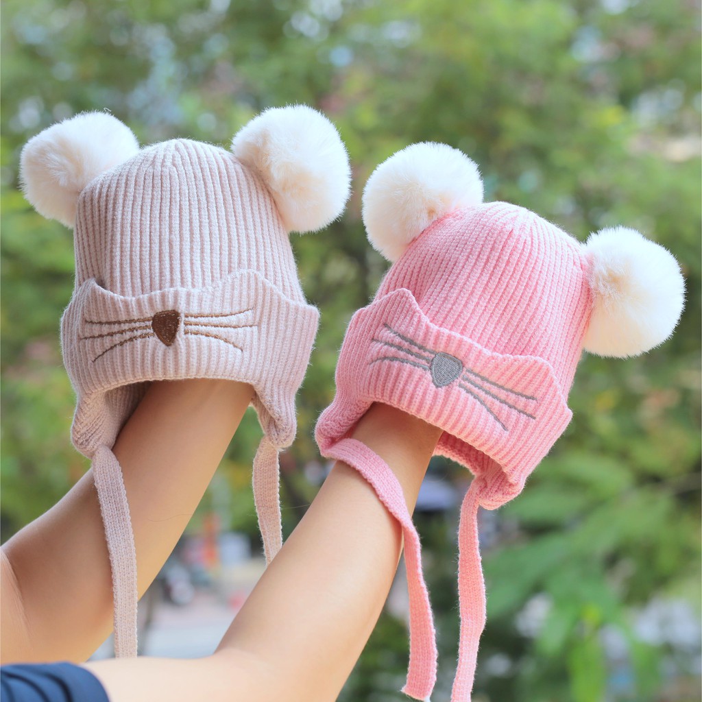 Mũ len tai bông tròn đáng yêu siêu ấm cho bé từ 6 tháng - 2 tuổi - Lado shop