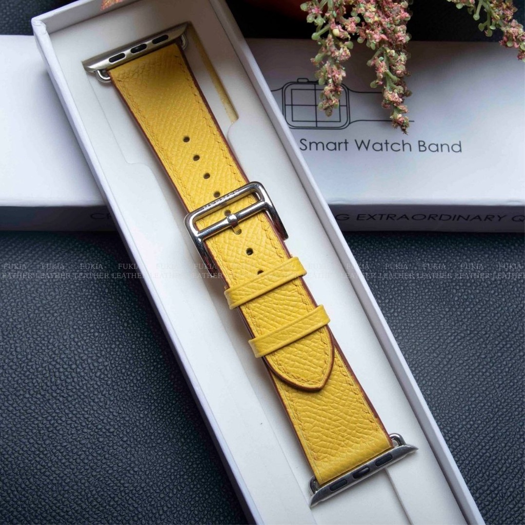 [Mã SKAMSALE03 giảm 10% đơn 200k] Dây da thủ công Epsom Vàng dành cho Apple Watch, đồng hồ thông minh, đồng hồ cơ