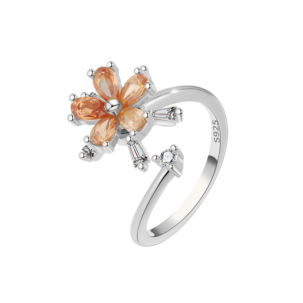 Nhẫn Xoay Hình Hoa Nhỏ Đính Đá Đơn Giản Giảm Căng Thẳng