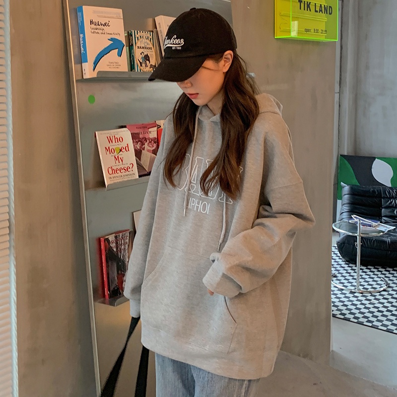 Áo Hoodies Nữ Oversize Thêu Chữ Mới
