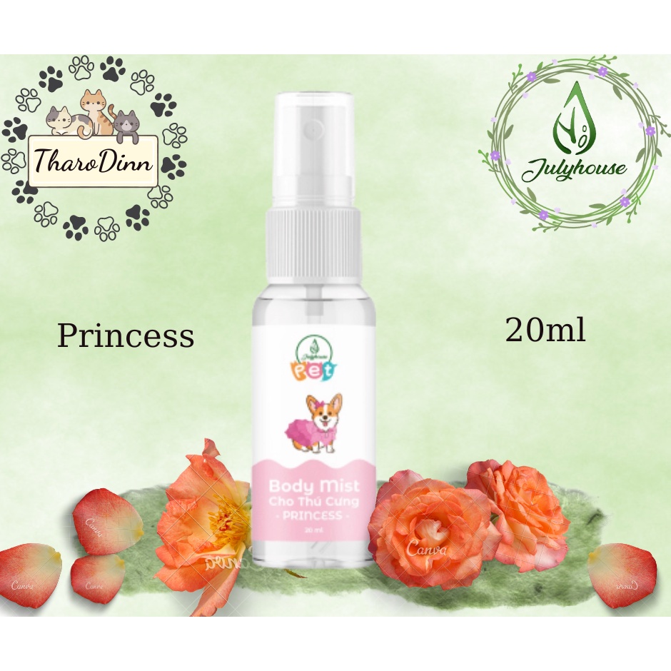 Bodymist xịt thơm khử mùi cho chó mèo 20ml JulyHouse dưỡng da lông, thơm lâu hương nước hoa