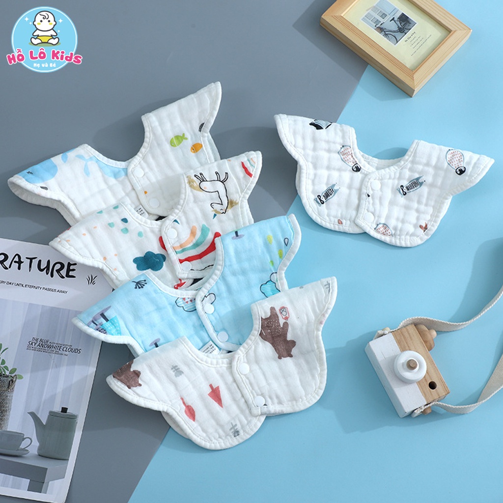 Yếm cho bé tròn xoay vải xô 8 lớp ăn dặm sơ sinh, nhiều họa tiết Hồ Lô Kids