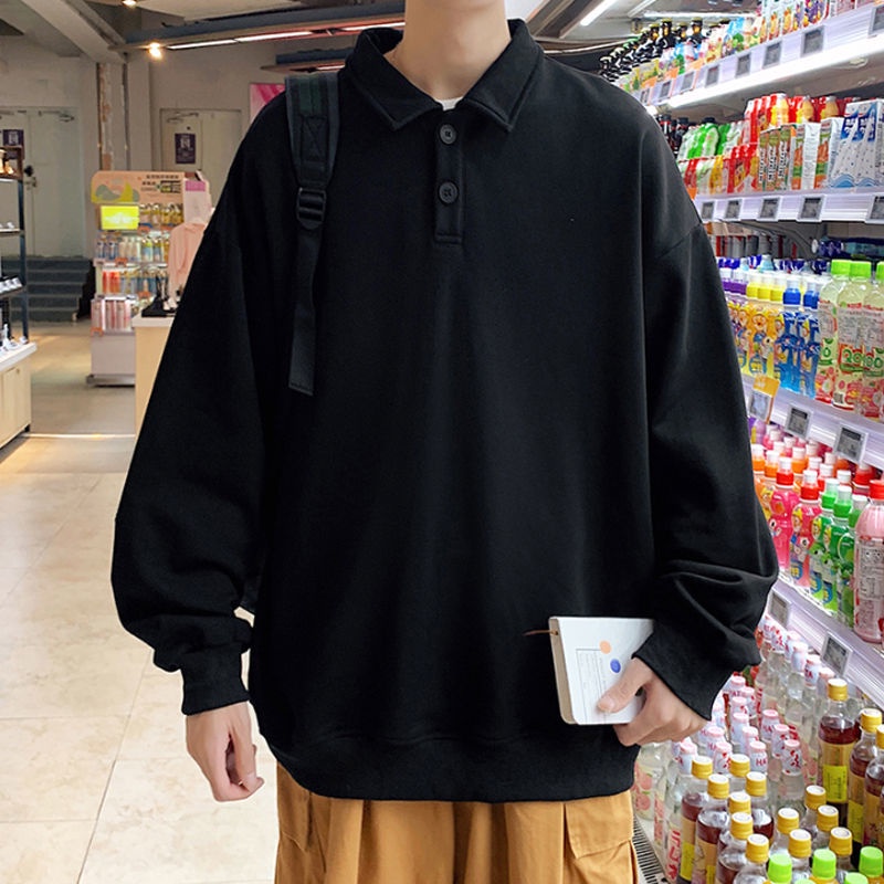 Áo Sweater Polo tay dài dáng rộng thời trang mùa thu cho nam giới