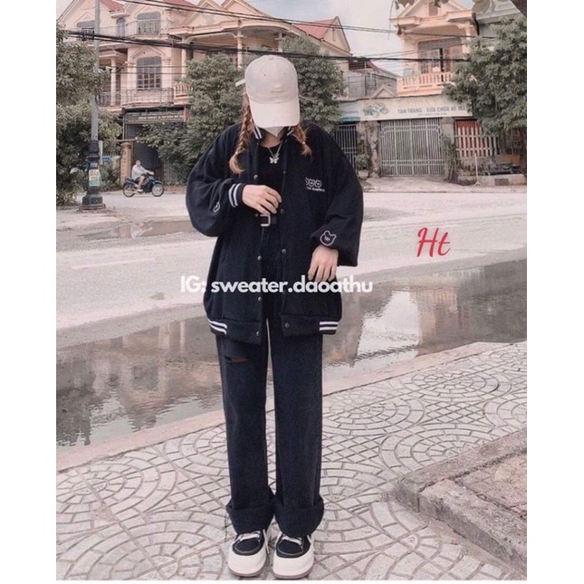 Áo bomber đen 3 gấu in tay H2A877