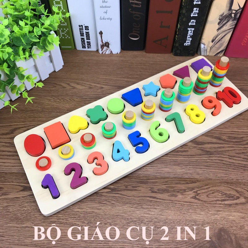 Bảng Hình Khối, Số Và Cột Tính Bằng Gỗ - Giáo Cụ Montessori