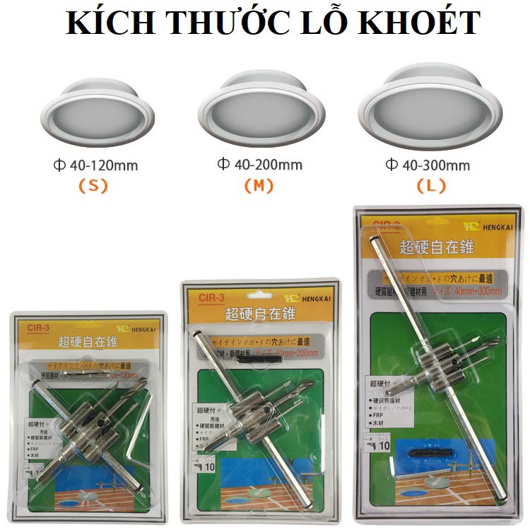 Bộ khoét lỗ đường kính 40-300mm, lưỡi hợp kim Vonfram cacbua, + bộ  lưỡi khoét sơ cua