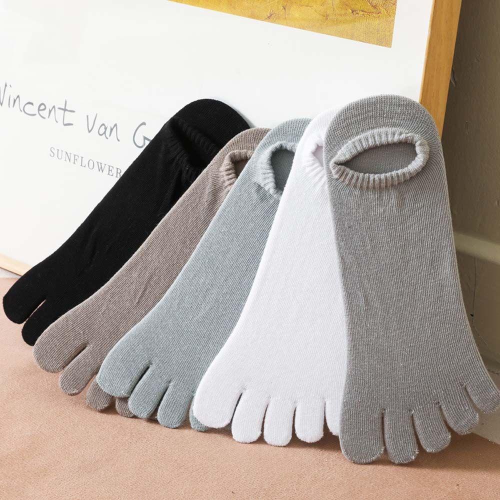 MIQUEL Vớ Thuyền Cotton Năm Ngón Co Giãn Thoáng Khí Chống Trượt Màu Sắc Đơn Giản Cho Nam
