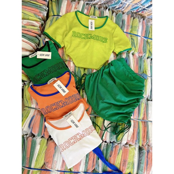 Set chân váy rút áo khoét eo full màu