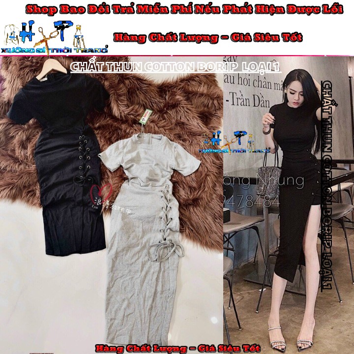 Đầm ôm body thun borip loại 1 xẻ tà đan dây mẫu hót thời trang 2020 | BigBuy360 - bigbuy360.vn