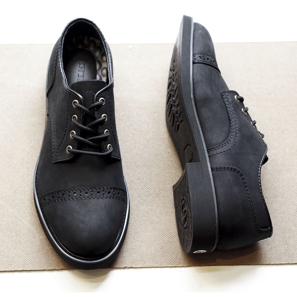 Giày nam derby cao cấp da bò công sở full đen có lót tăng chiều cao có khâu bảo hành 12 tháng