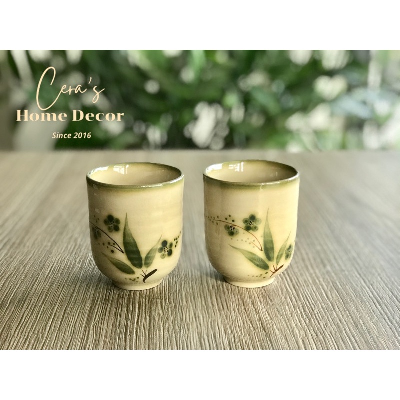 Ly/ cốc trà xanh hoạ tiết vẽ tay Gốm Bát Tràng